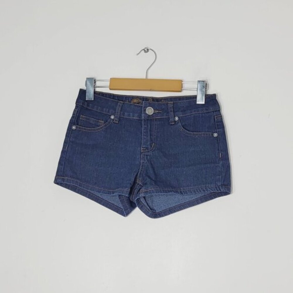 Wax Jean Women's Blue Cotton Pockets Flat Front High Rise Jean Short Size Small
